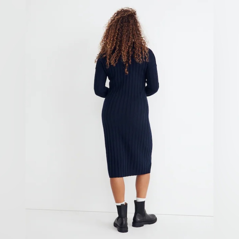 New Madewell Sz XL Re)sourced Ribbed Midi Sweater Dress NAVY - Picture 2 of 8